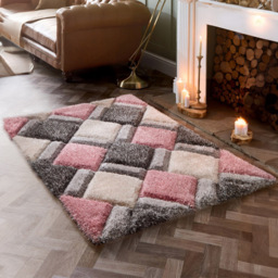 Origins Blush 3D Geo Shaggy Carved Rug 60 x 110cm - Pink - Origins Rugs - Wilko - thumbnail 3