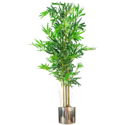 Leaf Natural Look Artificial Bamboo Plant Tree in Silver Metal Planter 4ft - Size: 120 x 60 x 60cm - Green - Wilko