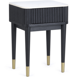 Julian Bowen Louis Single Drawer Black Fluted Stone Top Lamp Table - Size: 56 x 40 x 35cm - White - Wilko - thumbnail 3