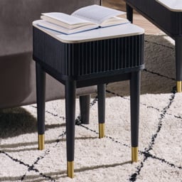 Julian Bowen Louis Single Drawer Black Fluted Stone Top Lamp Table - Size: 56 x 40 x 35cm - White - Wilko - thumbnail 1