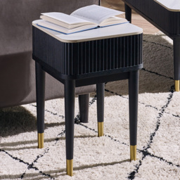 Julian Bowen Louis Single Drawer Black Fluted Stone Top Lamp Table - Size: 56 x 40 x 35cm - White - Wilko