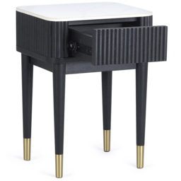 Julian Bowen Louis Single Drawer Black Fluted Stone Top Lamp Table - Size: 56 x 40 x 35cm - White - Wilko - thumbnail 5