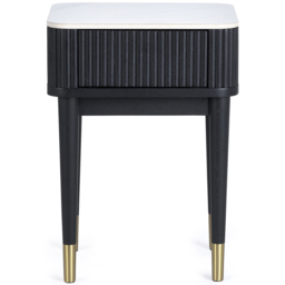 Julian Bowen Louis Single Drawer Black Fluted Stone Top Lamp Table - Size: 56 x 40 x 35cm - White - Wilko - thumbnail 4