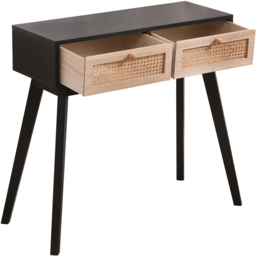 FurnitureHMD 2 Drawer Black Rattan Weaving Console Table - Size: 77 x 80 x 40cm - Black+Naural - Wilko - thumbnail 3