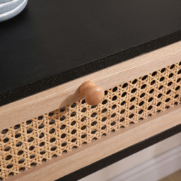 FurnitureHMD 2 Drawer Black Rattan Weaving Console Table - Size: 77 x 80 x 40cm - Black+Naural - Wilko - thumbnail 5