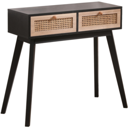 FurnitureHMD 2 Drawer Black Rattan Weaving Console Table - Size: 77 x 80 x 40cm - Black+Naural - Wilko - thumbnail 4