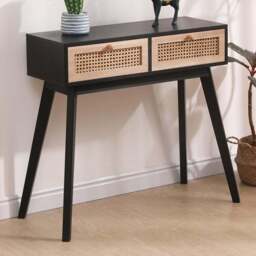 FurnitureHMD 2 Drawer Black Rattan Weaving Console Table - Size: 77 x 80 x 40cm - Black+Naural - Wilko