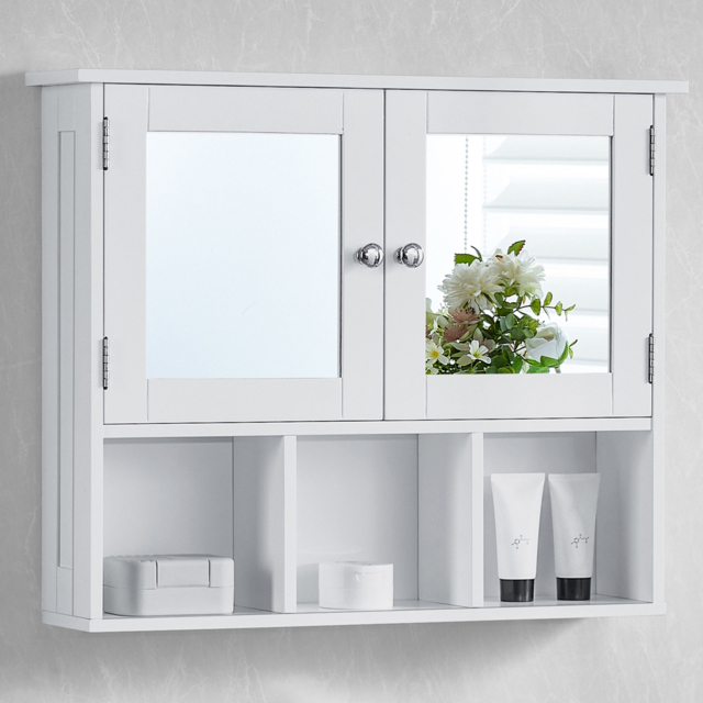 Lassic Bath Vida Priano White 2 Door Mirror Bathroom Cabinet - Size: 50 x 60 x 14cm - Wilko - image 1