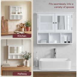 Lassic Bath Vida Priano White 2 Door Mirror Bathroom Cabinet - Size: 50 x 60 x 14cm - Wilko - thumbnail 6