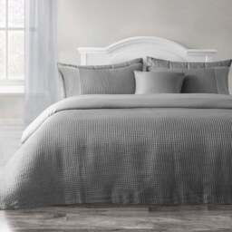 Velosso Waffle King Size Silver Weave Duvet Set - Grey - Wilko - thumbnail 1