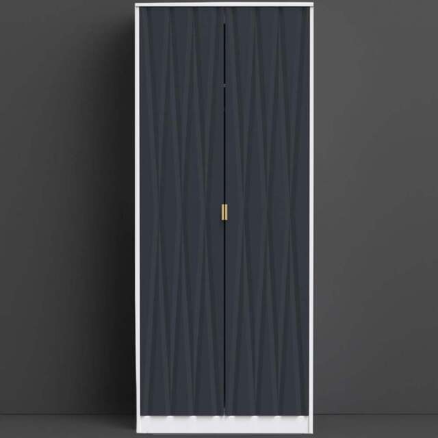 Crowndale Diamond Ready Assembled 2 Door Matt Indigo and White Tall Double Wardrobe - Wilko - image 1