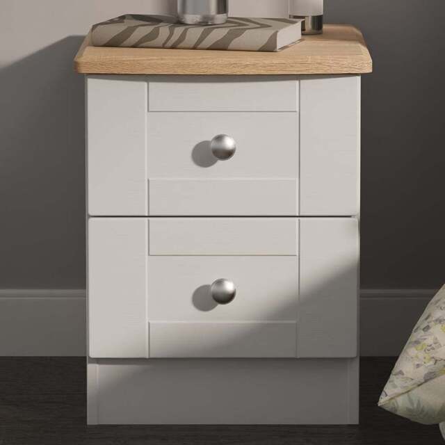 Crowndale Sussex 2 Drawer Grey Ash and Bardolino Oak Compact Bedside Cabinet Ready Assembled - Grey Ash & Bardolino Oak - Wilko - image 1