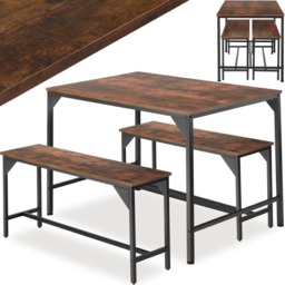 tectake Bolton 2 Seater Industrial Dark Wood Dining Set with Bench - Brown - Wilko - thumbnail 3