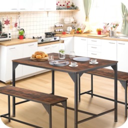 tectake Bolton 2 Seater Industrial Dark Wood Dining Set with Bench - Brown - Wilko - thumbnail 6
