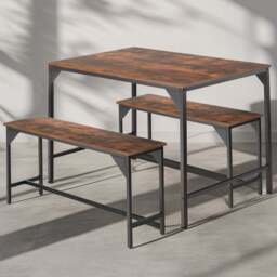 tectake Bolton 2 Seater Industrial Dark Wood Dining Set with Bench - Brown - Wilko