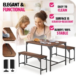 tectake Bolton 2 Seater Industrial Dark Wood Dining Set with Bench - Brown - Wilko - thumbnail 5