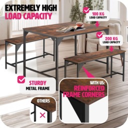 tectake Bolton 2 Seater Industrial Dark Wood Dining Set with Bench - Brown - Wilko - thumbnail 4