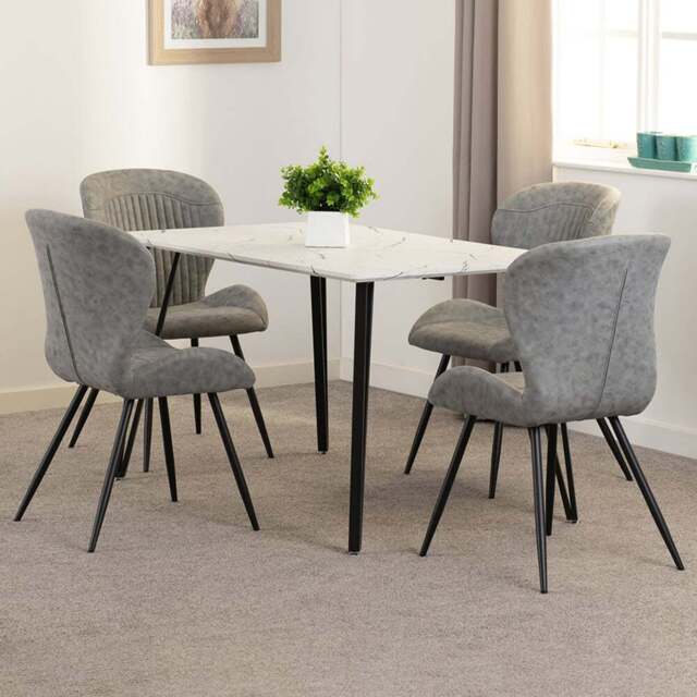 Seconique Marlow and Quebec 4 Seater Dining Set White Marble and Grey PU - White Marble/Grey Pu - Wilko - image 1