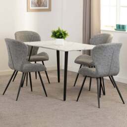 Seconique Marlow and Quebec 4 Seater Dining Set White Marble and Grey PU - White Marble/Grey Pu - Wilko - thumbnail 1