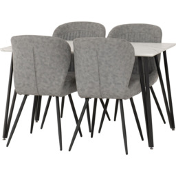 Seconique Marlow and Quebec 4 Seater Dining Set White Marble and Grey PU - White Marble/Grey Pu - Wilko - thumbnail 3