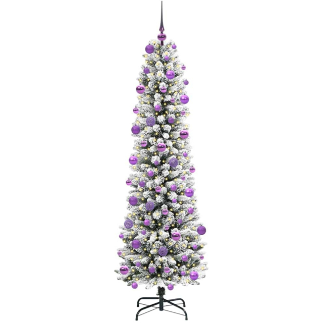 vidaXL Pre-Lit Warm White LED and Lilac Baubles White Artificial Christmas Tree with Stand 6.8ft - Wilko - image 1