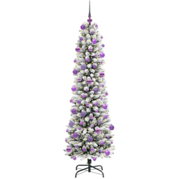 vidaXL Pre-Lit Warm White LED and Lilac Baubles White Artificial Christmas Tree with Stand 6.8ft - Wilko - thumbnail 1