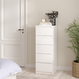 Florence 5 Drawer White High Gloss Narrow Chest of Drawers - Furniture to Go - Wilko - thumbnail 7