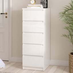 Florence 5 Drawer White High Gloss Narrow Chest of Drawers - Furniture to Go - Wilko - thumbnail 1