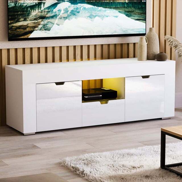 VIDA DESIGNS Eclipse 2 Door Single Drawer Single Shelf White LED TV Unit - Size: 45 x 130 x 35cm - Wilko - image 1