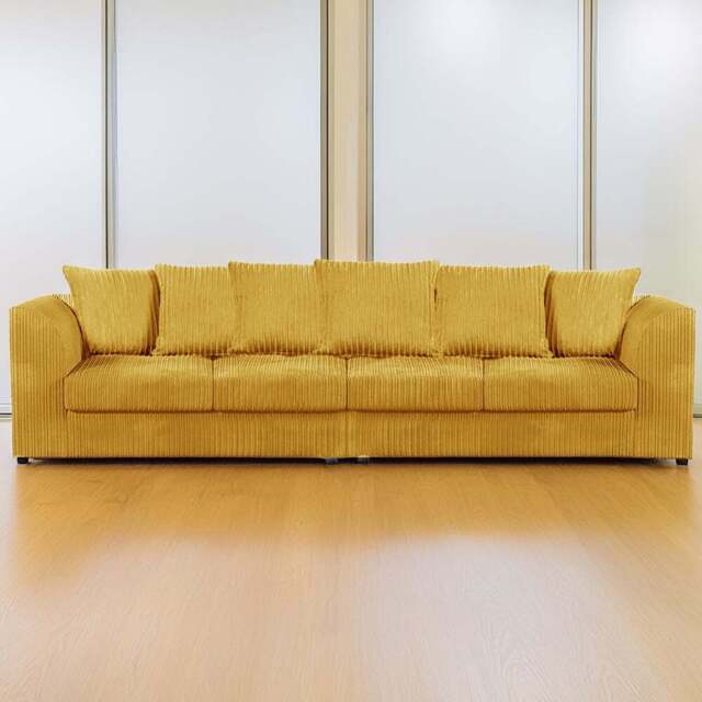 Luxor 4 Seater Mustard Jumbo Cord Scatter Back Sofa - Yellow - Wilko - image 1