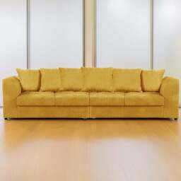 Luxor 4 Seater Mustard Jumbo Cord Scatter Back Sofa - Yellow - Wilko