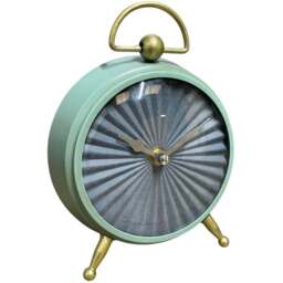 Acacia Home Blue and Gold Retro Table Clock - Size: 22 x 19 x 5cm - Green - Wilko - thumbnail 1