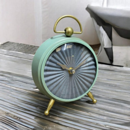 Acacia Home Blue and Gold Retro Table Clock - Size: 22 x 19 x 5cm - Green - Wilko - thumbnail 3