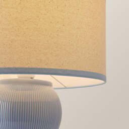 ValueLights Gemma Linen with Blue Trim Shade Stacked Ribbed Blue Glazed Table Lamp with Bulb - Size: 42.5 x 32 x 32cm - Wilko - thumbnail 4