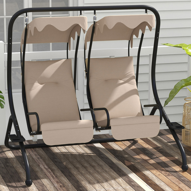 Outsunny 2 Seater Beige Swing Chair with Canopy - Size: 169 x 53 x 11cm - Cream - Wilko - image 1
