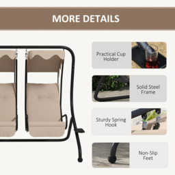 Outsunny 2 Seater Beige Swing Chair with Canopy - Size: 169 x 53 x 11cm - Cream - Wilko - thumbnail 7