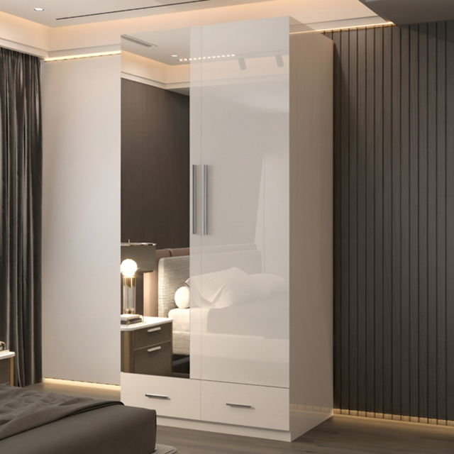 Sliding Wardrobes 4U 2 Door 2 Drawer White High Gloss Hinge Door Wardrobe 90cm - Size: 2 Door, 2 Drawer - Wilko - image 1