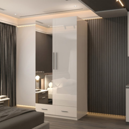 Sliding Wardrobes 4U 2 Door 2 Drawer White High Gloss Hinge Door Wardrobe 90cm - Size: 2 Door, 2 Drawer - Wilko - thumbnail 6