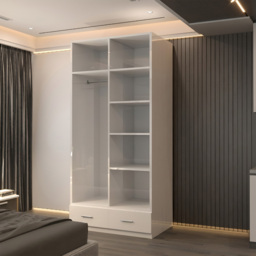 Sliding Wardrobes 4U 2 Door 2 Drawer White High Gloss Hinge Door Wardrobe 90cm - Size: 2 Door, 2 Drawer - Wilko - thumbnail 5
