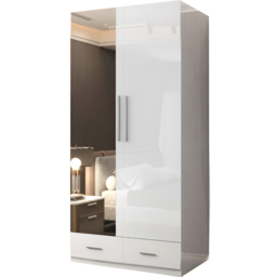 Sliding Wardrobes 4U 2 Door 2 Drawer White High Gloss Hinge Door Wardrobe 90cm - Size: 2 Door, 2 Drawer - Wilko - thumbnail 3