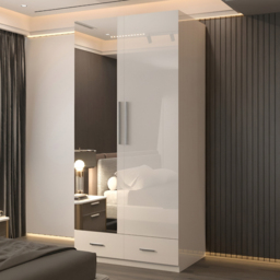 Sliding Wardrobes 4U 2 Door 2 Drawer White High Gloss Hinge Door Wardrobe 90cm - Size: 2 Door, 2 Drawer - Wilko - thumbnail 1