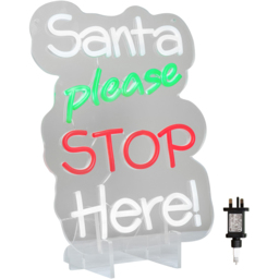 Samuel Alexander Red Green and White LED Santa Please Stop Here Neon Sign 35 x 26cm - Size: 35 x 26 x 2cm - Multi-Coloured - Wilko - thumbnail 3