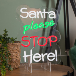 Samuel Alexander Red Green and White LED Santa Please Stop Here Neon Sign 35 x 26cm - Size: 35 x 26 x 2cm - Multi-Coloured - Wilko - thumbnail 6