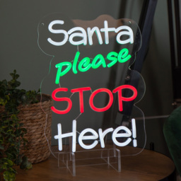 Samuel Alexander Red Green and White LED Santa Please Stop Here Neon Sign 35 x 26cm - Size: 35 x 26 x 2cm - Multi-Coloured - Wilko - thumbnail 1
