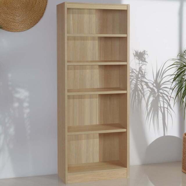 R White Cabinets 5 Shelf Brown Wide Tall Bookcase - Size: 182.8 x 60 x 36.6cm - Wilko - image 1