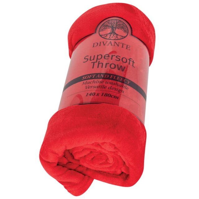 Divante Red Supersoft Large Throw 140 x 180cm - Wilko - image 1