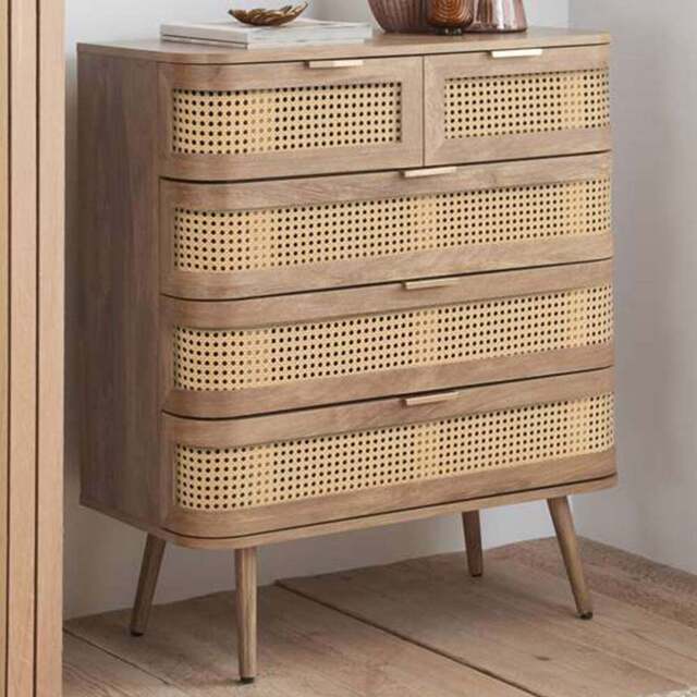 Birlea Noah 5 Drawer Rattan Effect Chest of Drawers - Brown - Wilko - image 1