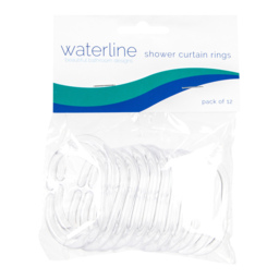 Waterline Pack of 12 Clear Shower Curtain Rings - Clear - Wilko