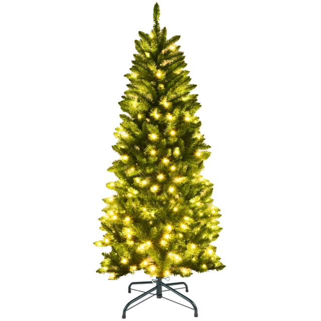 Costway Pre Lit Warm White LED Artificial Pencil Christmas Tree 5ft - Green - Wilko - image 1