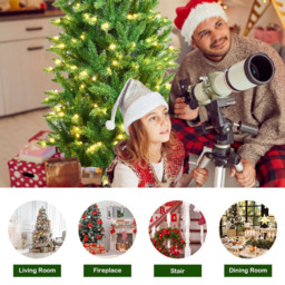 Costway Pre Lit Warm White LED Artificial Pencil Christmas Tree 5ft - Green - Wilko - thumbnail 6